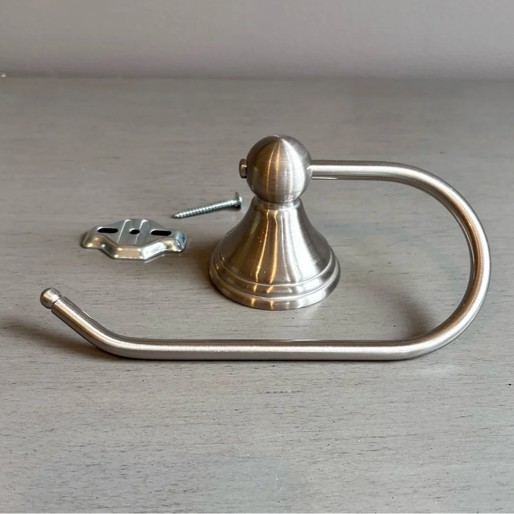Silver Brushed Nickel Toilet Holder Open Arm Design With Mountings Hardware